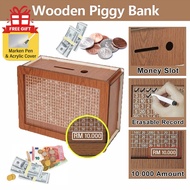 Money Saving Box Wood Money Bank with number on the box Tabung Duit Reusable Money Box Saving Planne