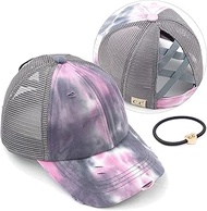 C.C Kids Criss-Cross Elastic Band Ponytail Caps Messy Buns Trucker Plain Baseball Cap (KIDS-BT-791)