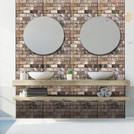 BLISS Self Adhesive Tiles, 3D Peel and Stick Kitchen Wall Sticker, Wallpaper Oil Proof Stone Grain Imitation Brick Square Cobblestone ​Imitation Brick Living Room