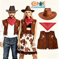 【Fast Shipping】Western Cowboy Cowgirl Costume Set Vintage Vest Hat Scarf Prop Kids Adults Wild West 