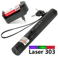 ตัวชี้เลเซอร์ laser pointer ปรับโฟกัสได้ เลเซอร์แรงสูงแสง เขียว/แดง/ม่วง  532 นาโนเมตร Laser303G+ถ่า