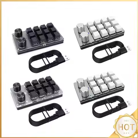 12 Key 2 Knob Programming Macro Knob Keyboard Bluetooth-Compatible/Wired Copy Paste Mini Button Hots