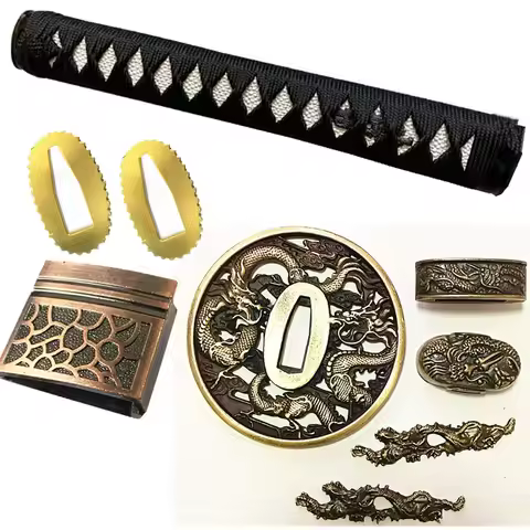 Japanese Samurai Sword Katana/Wakizashi/Tanto Guard Accessory Set Kirsite Dragon Tsuba+Menuki+Fuchi+