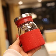 Simple and Portable Water Cup Bottle Commercial Glass Cup with Strainer Tea Cup Heat-Resistant Portable Cup with Lid Office High-End
