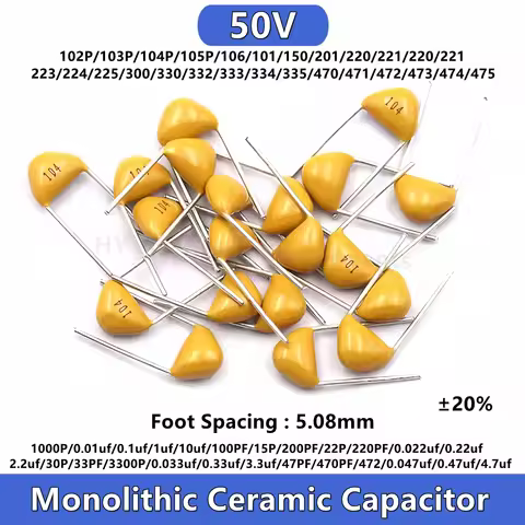 50PCS Monolithic Ceramic Capacitor 50V 101 102 103 104 105 220 330 475 100PF 0.1UF 22P 33P 470 PF 4.