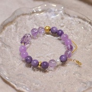 天然原礦紫水晶 紫龍晶紫鋰輝淡水珍珠設計單圈手串s