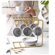 gelas marble set dengan piring dan sendok/ cangkir set keramik marble list gold lengkap dengan gantu