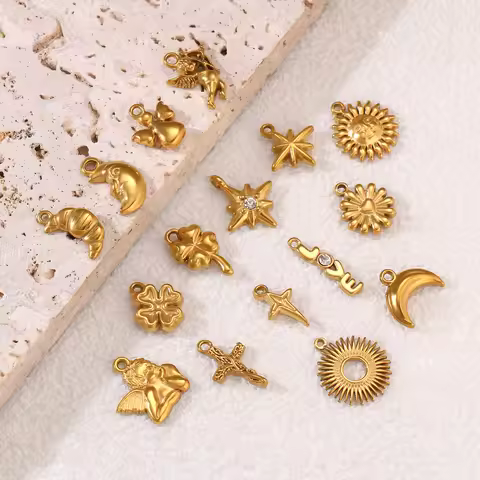 3Pcs Mini 3D Angel/Cross/Lucky Clover/Star Charms Stainless Steel Amulet Pendants DIY Earrings/Brace