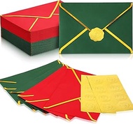 Fulmoon 200 Pcs 5 x 7 Inch Christmas Red and Green Envelopes Self Adhesive Gold Border Xmas Letter E