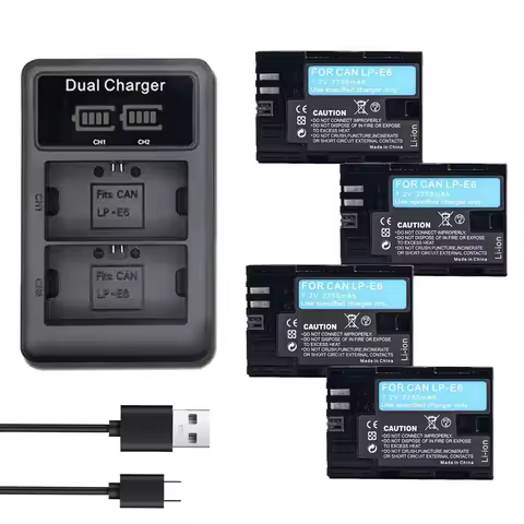 2750mAh LP-E6 LPE6 LP E6 E6N Battery with LED Dual Charger for Canon EOS 5DS R 5D Mark II 5D Mark II