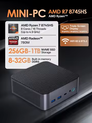 Solid AI Mini PC AMD Ryzen 7 8745HS 2*2.5G RJ45 Dual DDR5 NVMe 3*Display Mirco Office Desktop Comput