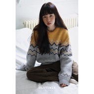 Oldtimes Geometric Pattern สีดำ Dot สองด้าน งานปัก คอกลม เสื้อสเวตเตอร์ Nordic Fantasy W5861 ผู้หญิง