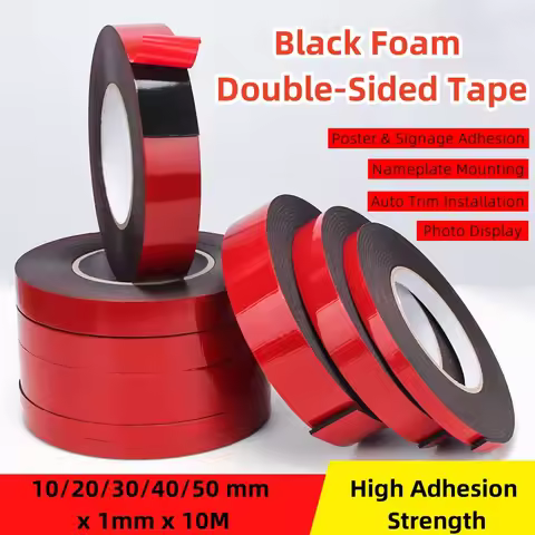 10/20/30/40/50mm PE Foam Double-Sided Tape, Strong Adhesive Red Film Black 1mm Thick Sponge Foam for