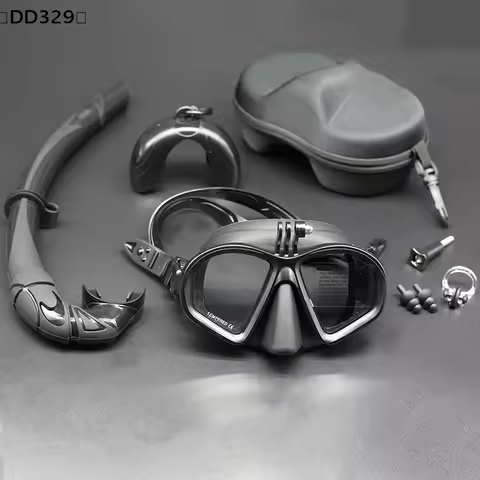 Tempered Glass Freediving Mask Snorkeling Set Foldable Snorkel J-type Diving Mask With Camera Mount〔