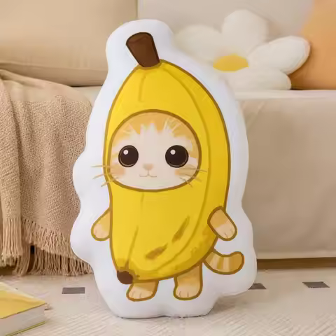 Banana Cat Throw Pillow Cute Cat in Banana Costume Shaped Stuffed Cushion Kawaii Living Room Home De