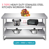 L120xW60xH80cm 3 Tiers Stainless Steel Kitchen Table Storage Heavy Duty Cooking Table Rack