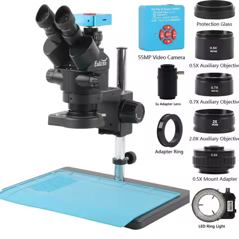3.5-90X Zoom Trinocular Stereo Microscope Set + 2K 4K 48MP 55MP HDMI USB Video Camera + 1X 0.7X 0.5X