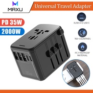 International Travel Adapter 6A Universal Conversion Plug US UK EU AU 2 Pin/3 Pin Power Socket with 2.1A Fast-Charging 2 USB Ports