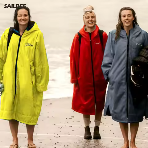 Waterproof Surf Changing Robe Hooded Cloak Beach Surfing Pool Outdoor Coat Lamb Wool Jacket Lining A