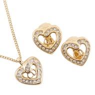 二手 Christian Dior CD 心形項鍊和耳環套裝，鍍金鑲鑽，約 ​​5.3 克。女士 CD 心形。