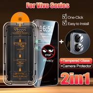2 in1 Privacy Tempered Glass Film for Vivo Y03T Y03 Y18e Y18 Y18i Y37 Y37M Y36T Y36C Y18S Y28S Y28E 