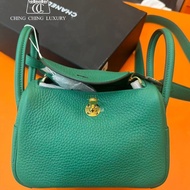 🌈Hermes💚Mini Lindy二代💚絲絨綠金扣🌈99.5新🌟Stamp W💚愛馬仕🌟