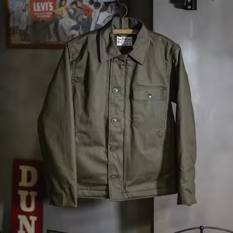 Non Stock USN A-2 Deck Jacket Vintage Workwear Sherpa Lining Field Coat Army Green