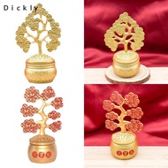 Dickly Golden Money Coin Tree Feng Shui Decor Zinc Alloy Desktop Abundance Sculpture for Room Table 