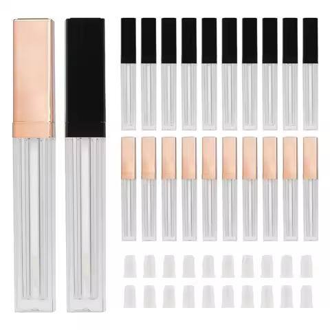 20PCS 5ml Square Lip Gloss Tubes Liquid Lipstick Rose Gold Square Empty Lip Glaze Tube Refillable Co