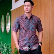 BAJU BATIK WARNA UNGU PRIA Kemeja Slimfit Lengan Panjang Bahan Katun Halus Atasan Cowok Keren Modern