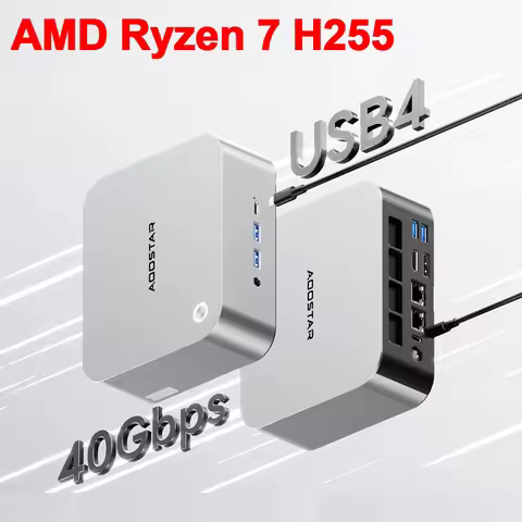 AOOSTAR MACO AMD Ryzen 7 H 255 Mini PC Windows 11 Pro 2*DDR5 2*PCIe SSD WIFI6 BT5.2 Fingerprint unlo