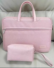 Leather Laptop Bag with small handbag/ Peach Laptop Pouch/ Laptop / Macbook Folder / Macbook case / 