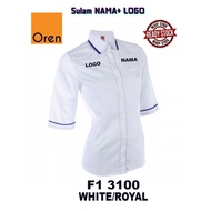 WOMEN'S KORPORATE SHIRT WHTE/ROYAL THREE-SLEEVED F13100 OREN SPORT BRAND