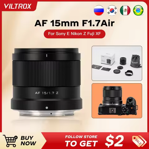 Viltrox AF 15mm F1.7 Air APS-C Auto Focus Lens for Sony ZVE10 A6400 A6500 A7C2 Fuji X-T5 X-T30 Nikon