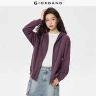 GIORDANO Women Hoodies Heart Embroidery Loose Jackets Drawstring Cute Trendy Fashion Casual Zip Up H