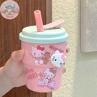 Flym Cute Hello Kitty Straw Cup 420ML Large Capacity Plastic Coffee Cup Fashion Cartoon Sanrio Water