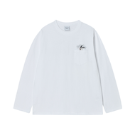 Acme de la vie | เสื้อยืดคอกลมแขนยาวลายการ์ตูน ADLV ผ้าฝ้ายแท้ 100% สำหรับผู้ชายและผู้หญิง สีขาวดำ ฤ