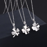 [Best Gift] s999 sterling silver clover necklace, ins cool style women's lucky grass collarbone chai
