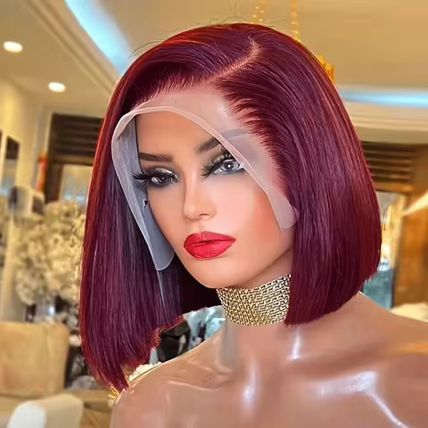 18 Inch 99j Burgundy Bob Wig Human Hair 13x4 Lace Front Wigs Human Hair Straight Red Bob Wig Human H