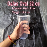 Gelas Plastik Oval Tebal size 22 oz Plus Tutup Cembung (isi 50 cup) / Gelas oval / Gelas es / Gelas 