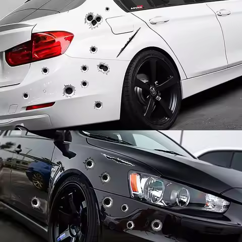 Car Stickers 3D Decals Emblem Symbol Creative Personalized Stickers Fake Bullet Hole Gun Shots Funny