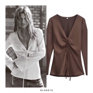 LA6616 - White, Coffee V Neck | Blouse