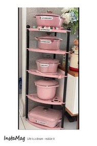 全套 Chiffon Pink/Rose LC Le Creuset 鑄鐵鍋連煲架 不散賣