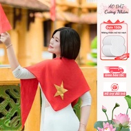 Red Flag Shawl with Yellow Star, Vietnamese Spiritual Patriotic Storm Scarf, Stretch Cotton Scarf 1m