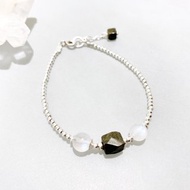 Ops Moonstone Pyrite silver bracelet-月光石/黃鐵礦/純銀