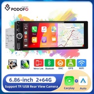 Podofo 1din Android Radio 6.86" 2+64g Radio Stereo Kereta Navigasi Gps Wifi Carplay Android Auto Blu