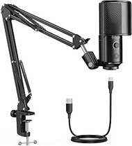 FIFINE USB Podcast Microphone, PC Computer Condenser Microphone Plug & Play Mic Kit with Boom Arm St