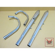 EXHAUST MUFFLER PIPE &amp; HEADER CHROME SET Fit For HONDA CB125K3 // Twin BM Style With Neck Plated