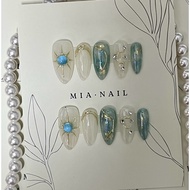 Nailbox thiet ke blue glitter guong A209