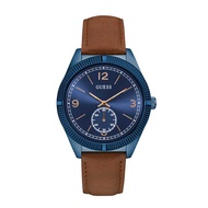 GUESS BLUE STAINLESS STEEL W0873G2 BROWN LEATHER STRAP MEN'S WATCH